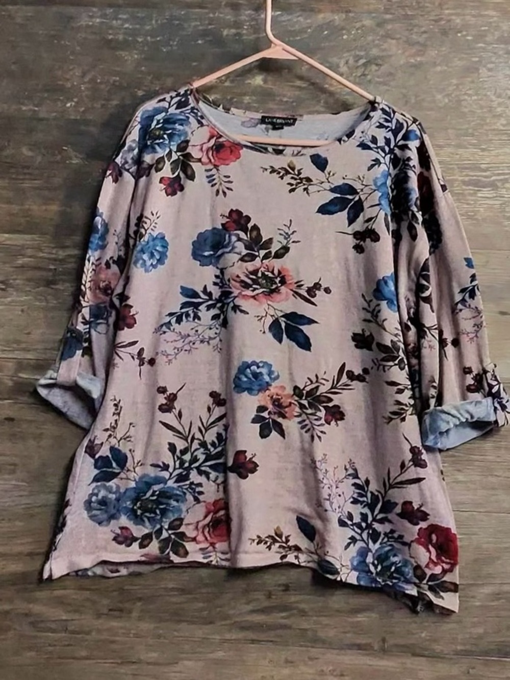 Lane Bryant Pink Floral Scoop Neck 3/4 Sleeve Top